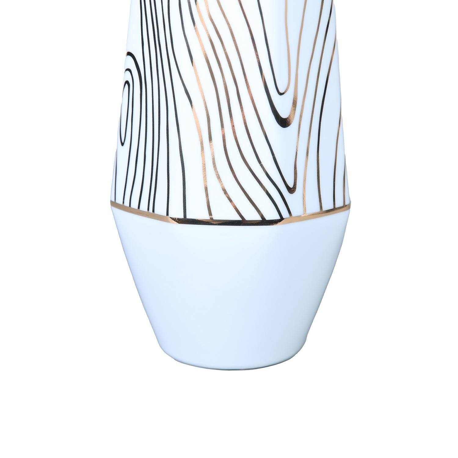 Furnings - White Ceramic Vase with Gold Wood Grain Design in Elegant and Versatile Home Decor