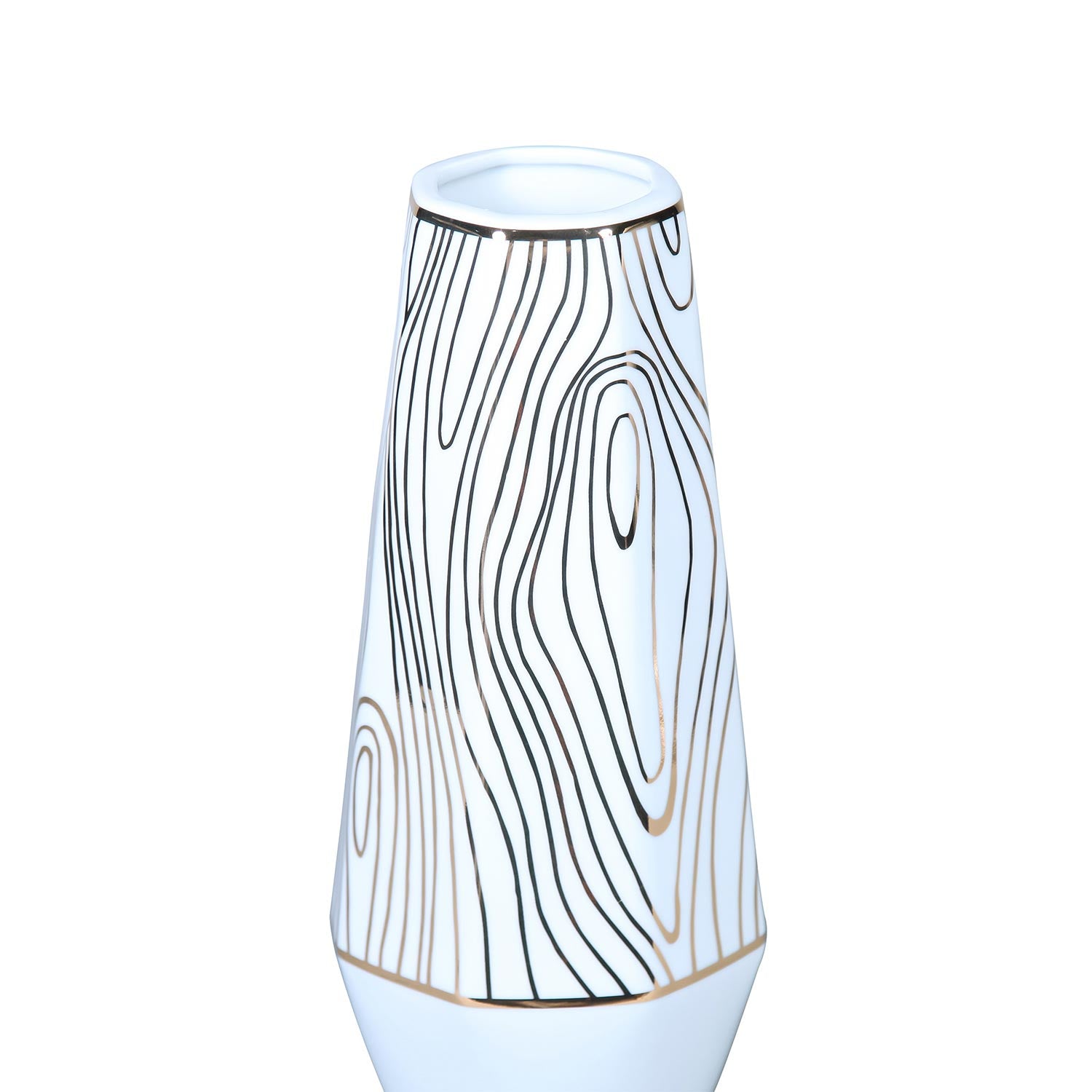 Furnings - White Ceramic Vase with Gold Wood Grain Design in Elegant and Versatile Home Decor