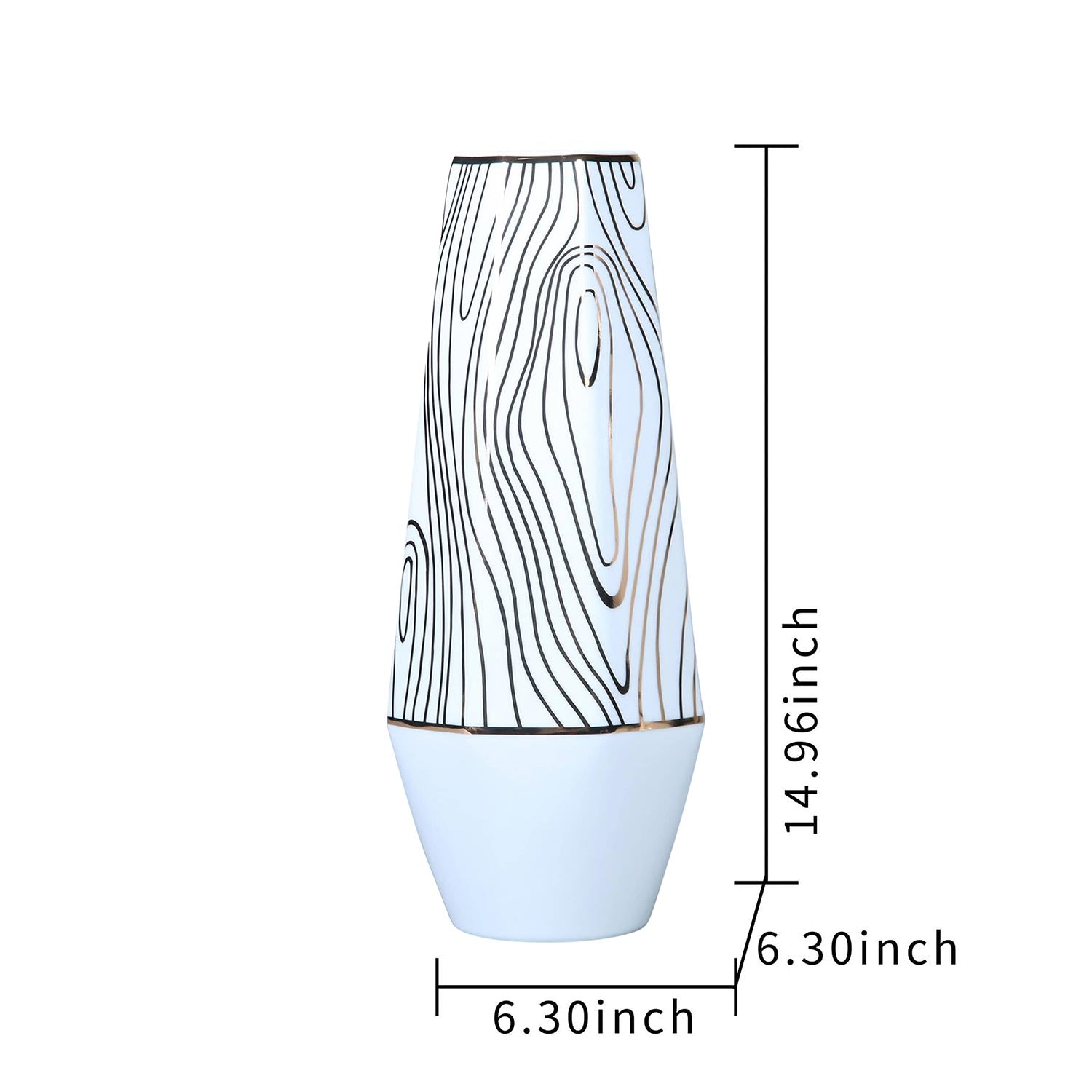 Furnings - White Ceramic Vase with Gold Wood Grain Design in Elegant and Versatile Home Decor