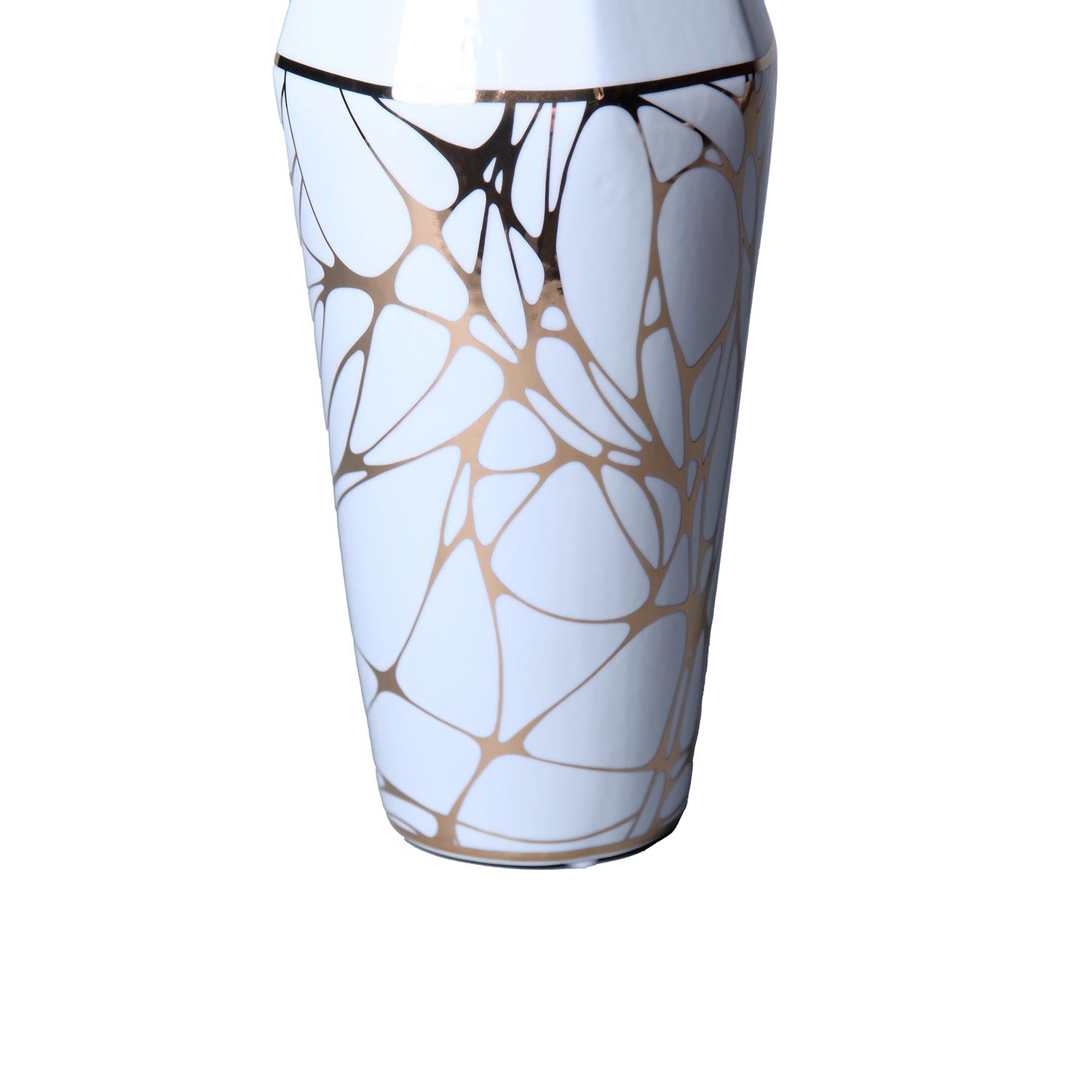 Furnings - White Ceramic Vase with Gold Organic Accent Design in Elegant and Versatile Home Decor