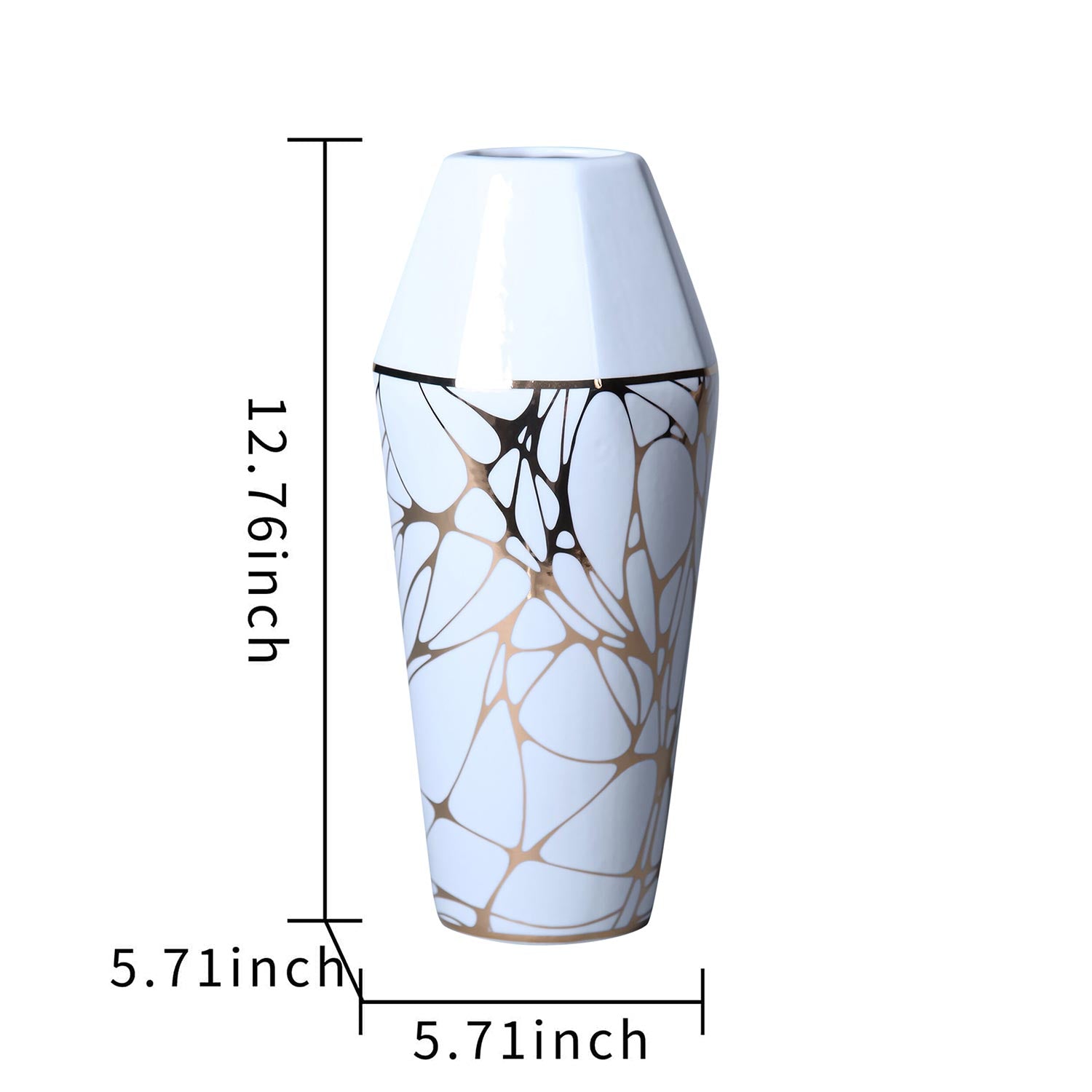 Furnings - White Ceramic Vase with Gold Organic Accent Design in Elegant and Versatile Home Decor