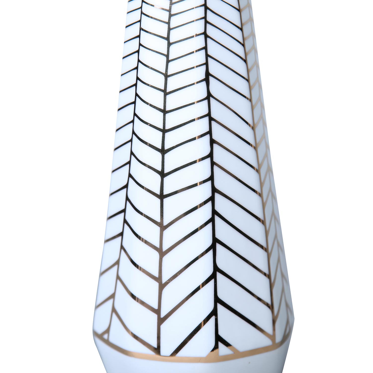 Furnings - White Ceramic Vase with Gold Geometric Accent Design in Elegant and Versatile Home Decor