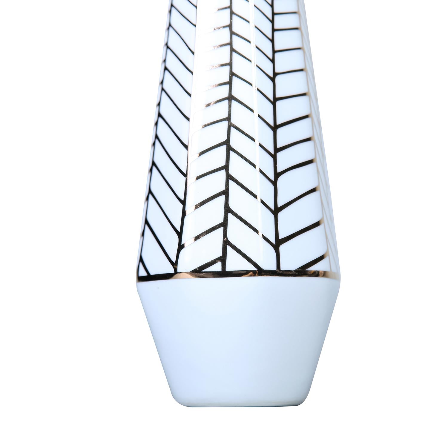 Furnings - White Ceramic Vase with Gold Geometric Accent Design in Elegant and Versatile Home Decor