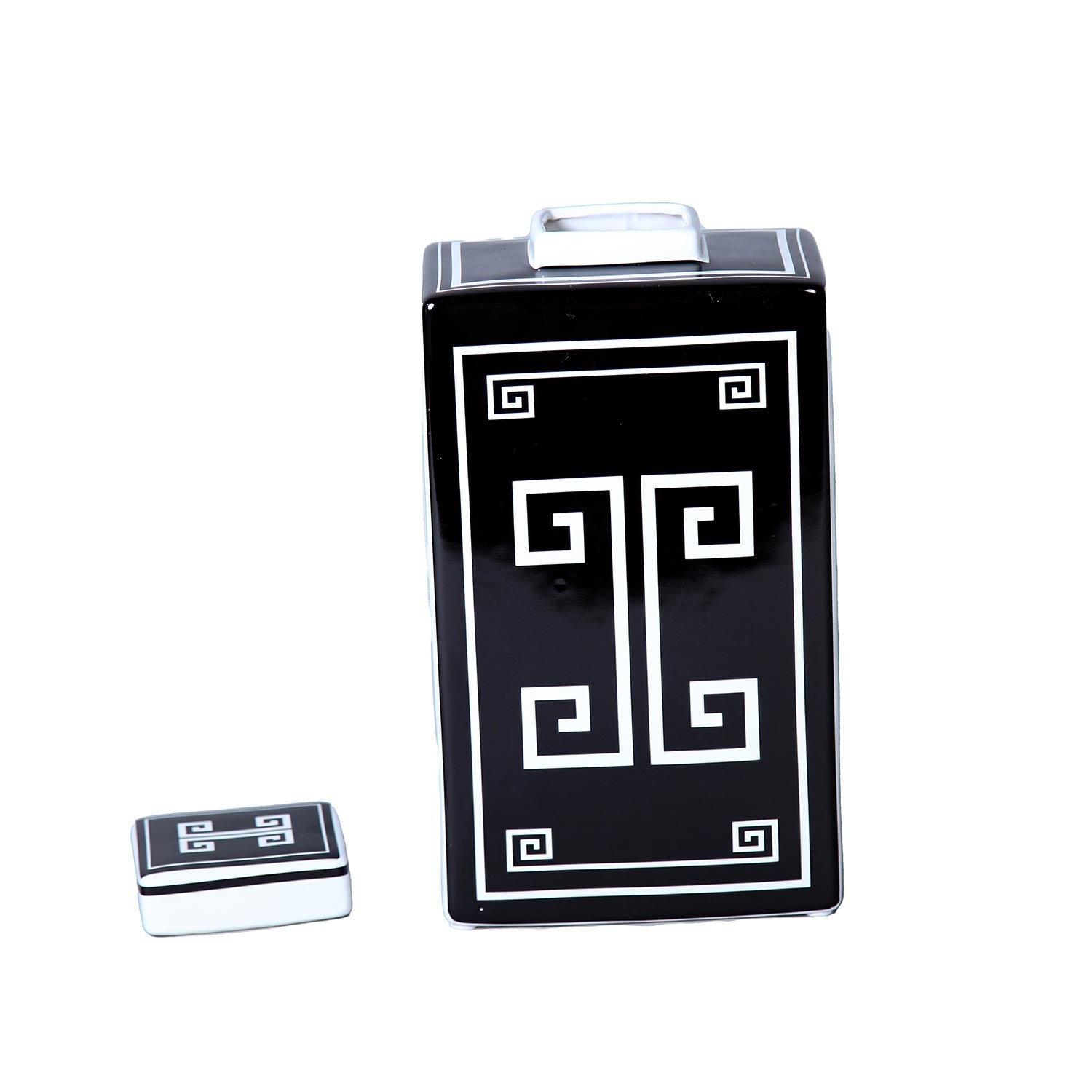 Furnings - Rectangular Ceramic Decorative Jar with Black and White Geometric Design