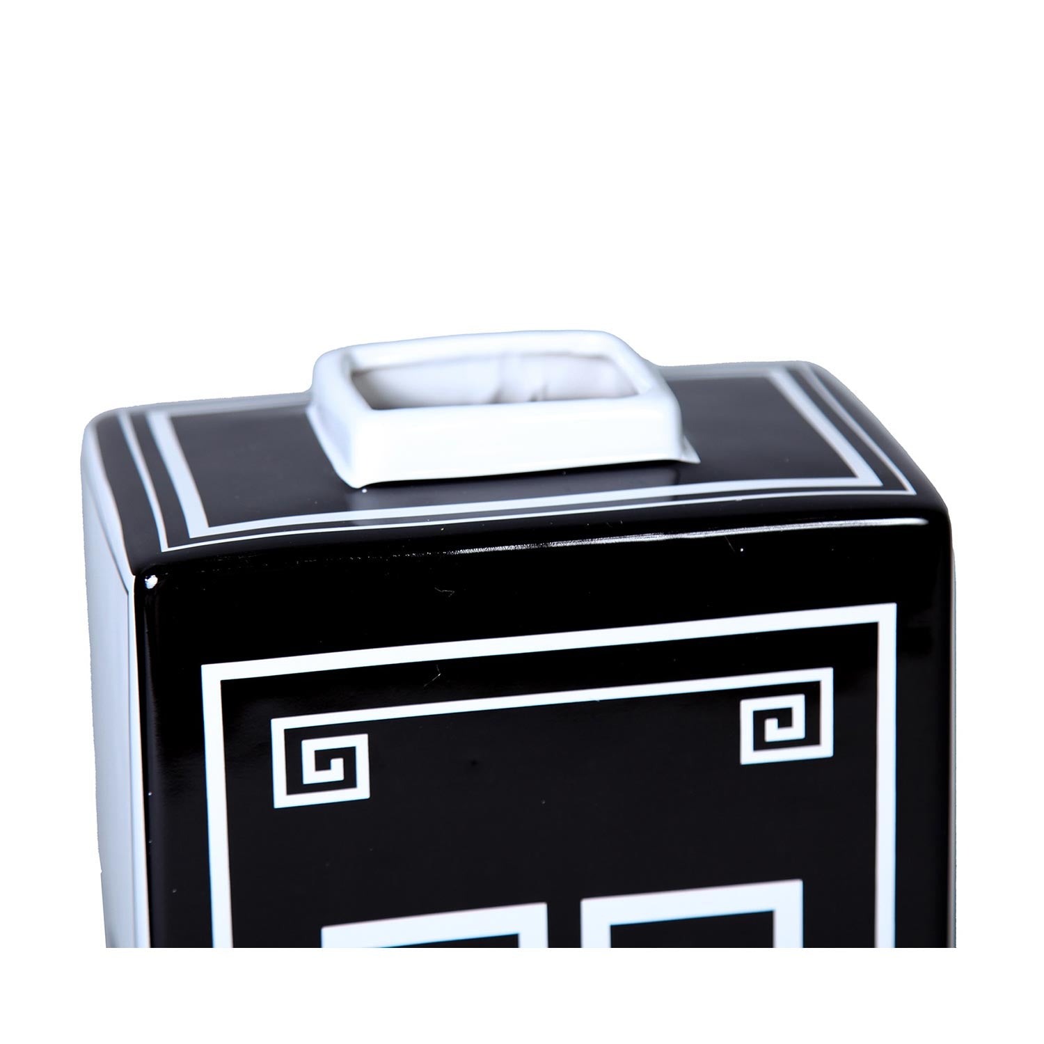 Furnings - Rectangular Ceramic Decorative Jar with Black and White Geometric Design