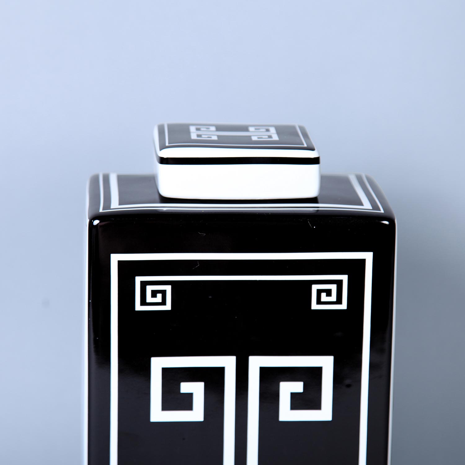 Furnings - Rectangular Ceramic Decorative Jar with Black and White Geometric Design