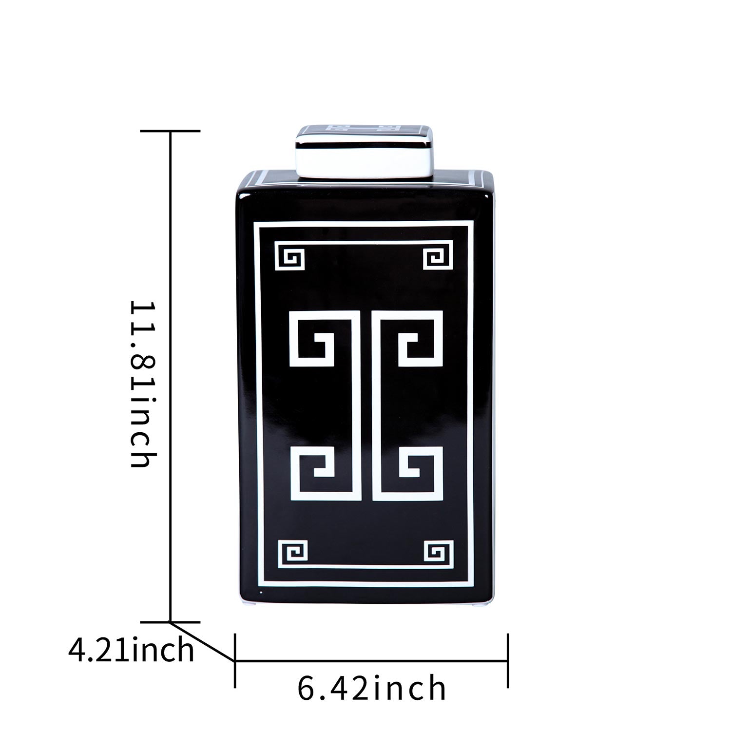 Furnings - Rectangular Ceramic Decorative Jar with Black and White Geometric Design