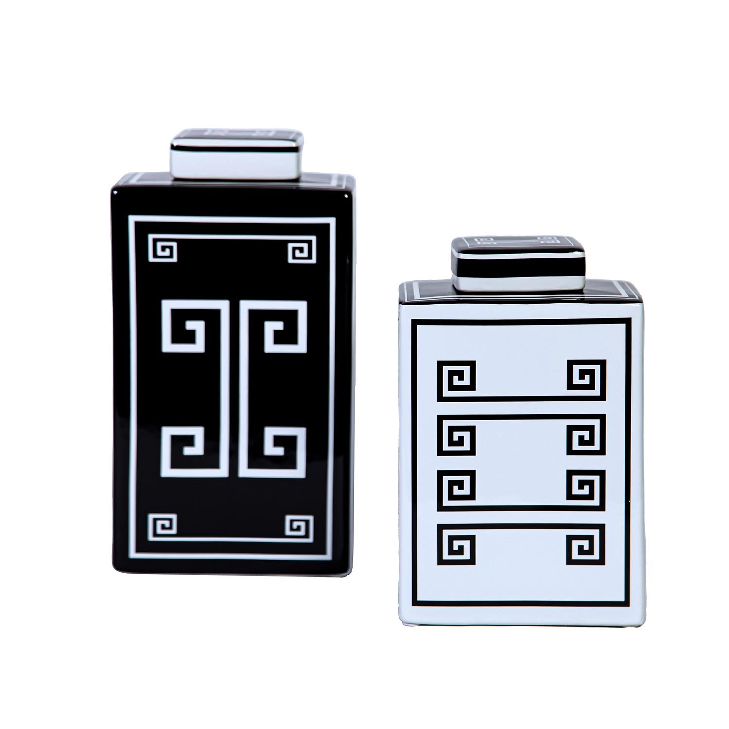 Furnings - Rectangular Ceramic Decorative Jar with Black and White Geometric Design