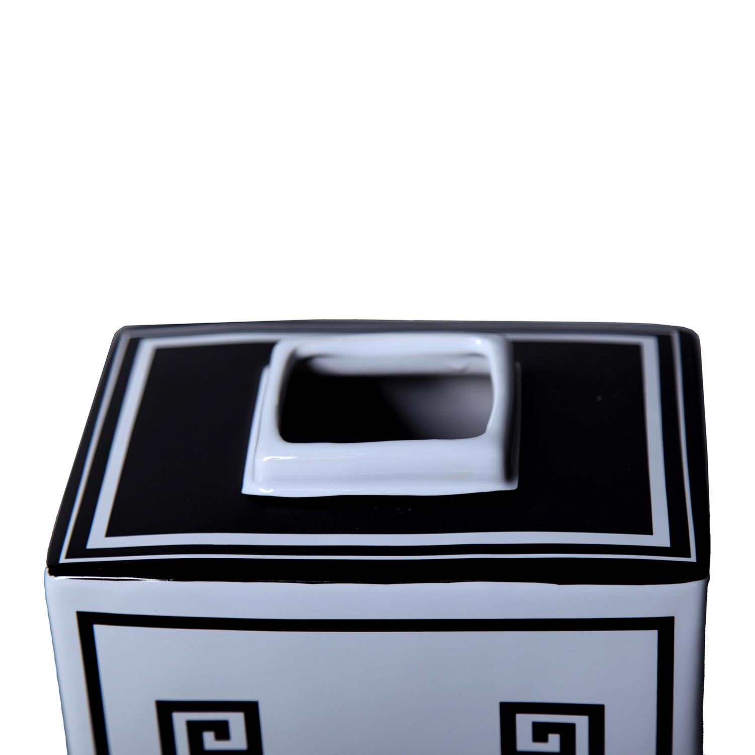 Furnings - Rectangular Ceramic Decorative Jar with White and Black Geometric Design