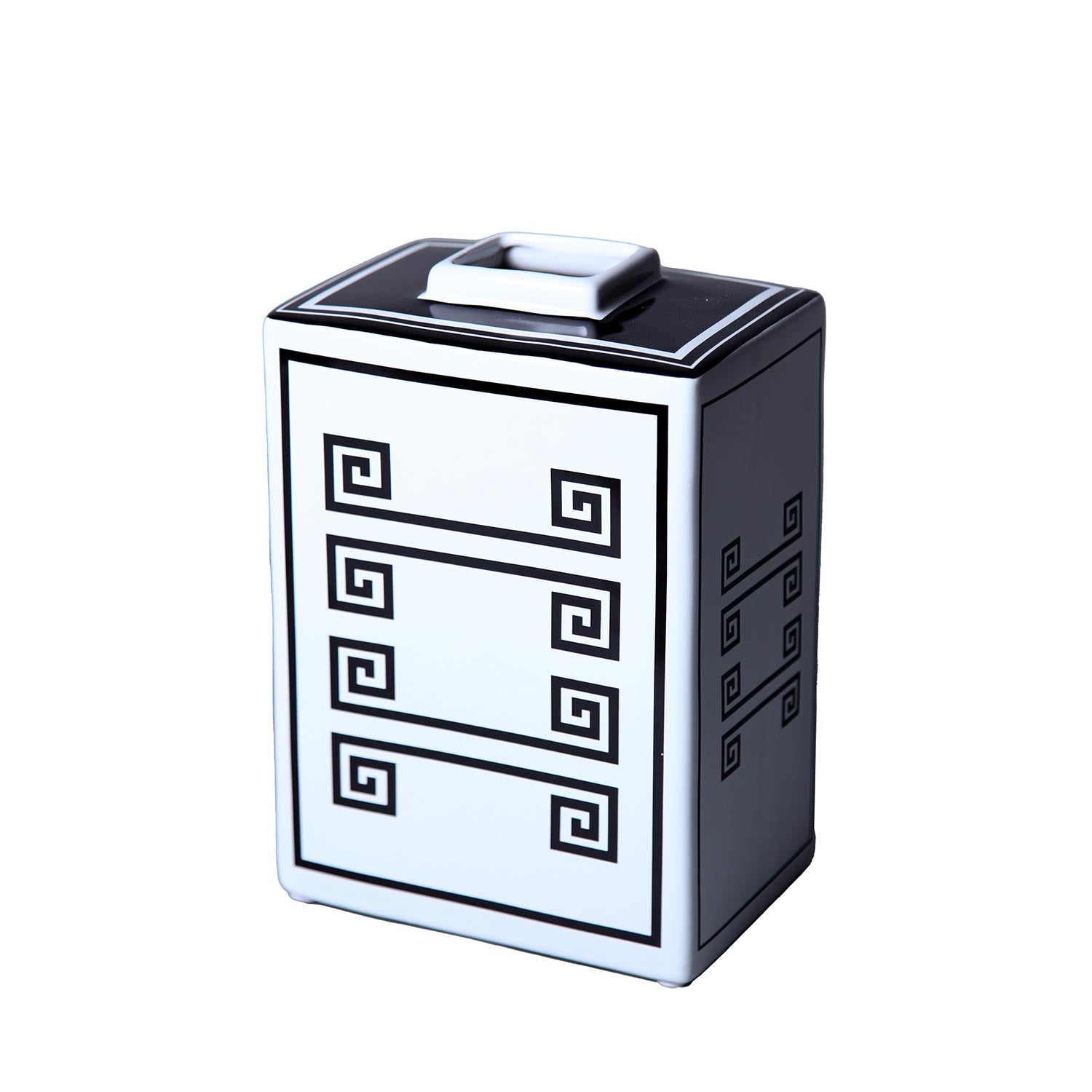 Furnings - Rectangular Ceramic Decorative Jar with White and Black Geometric Design