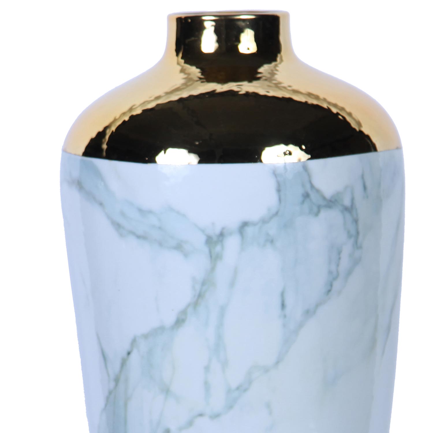 Furnings - Elegant Celadon Marble Ceramic Vase with Gold Accents in Timeless Home Decor