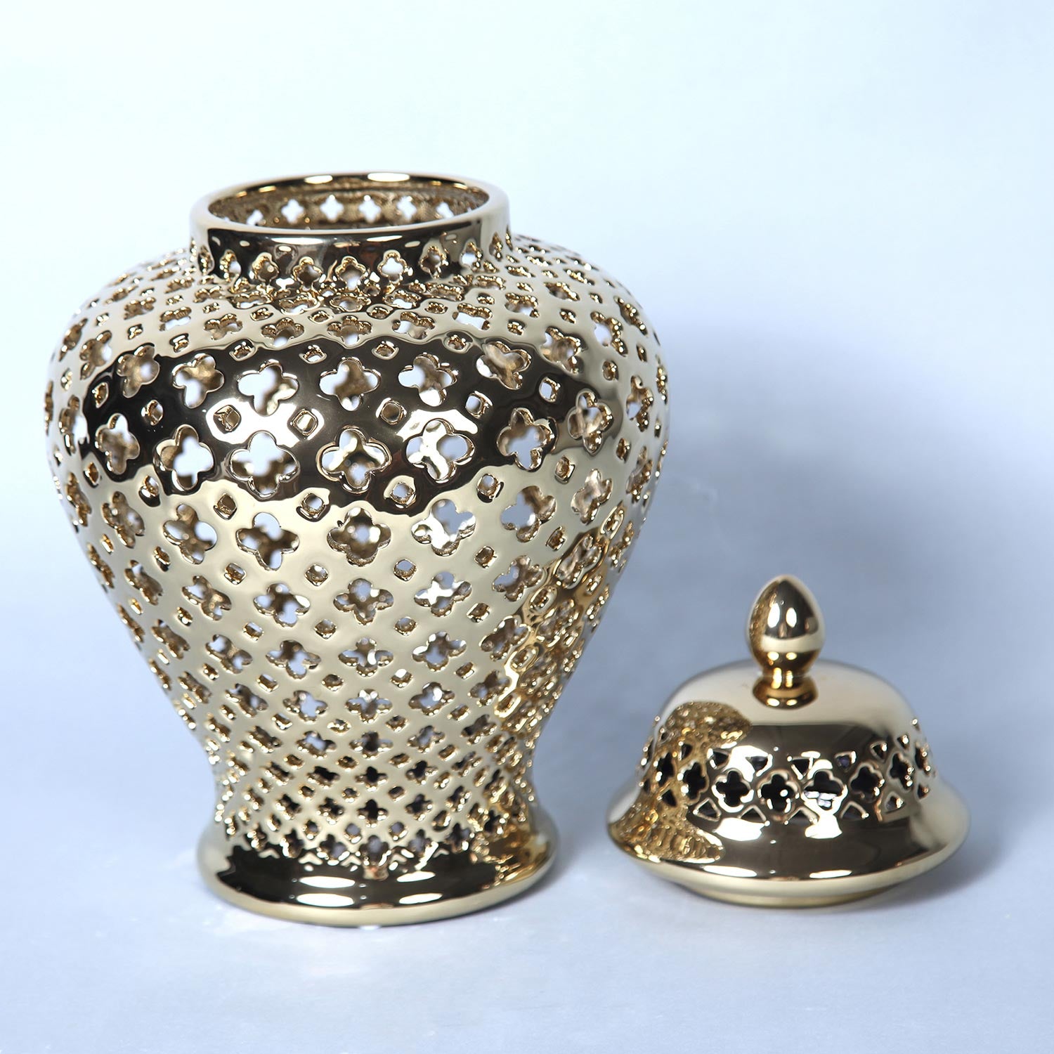 Furnings Gold Ceramic Ginger Jar with Decorative Design