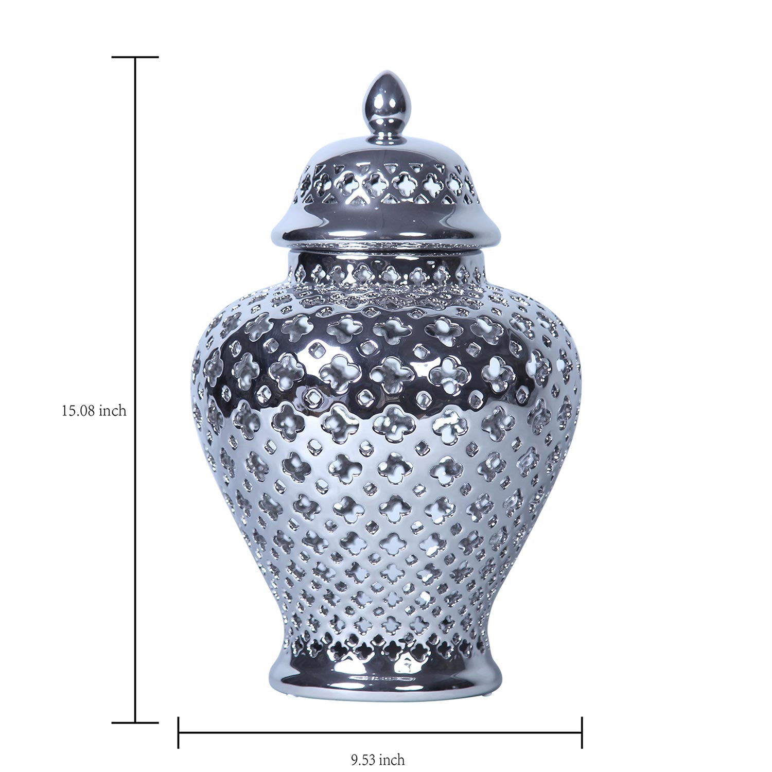 Furnings Silver Ceramic Ginger Jar with Decorative Design