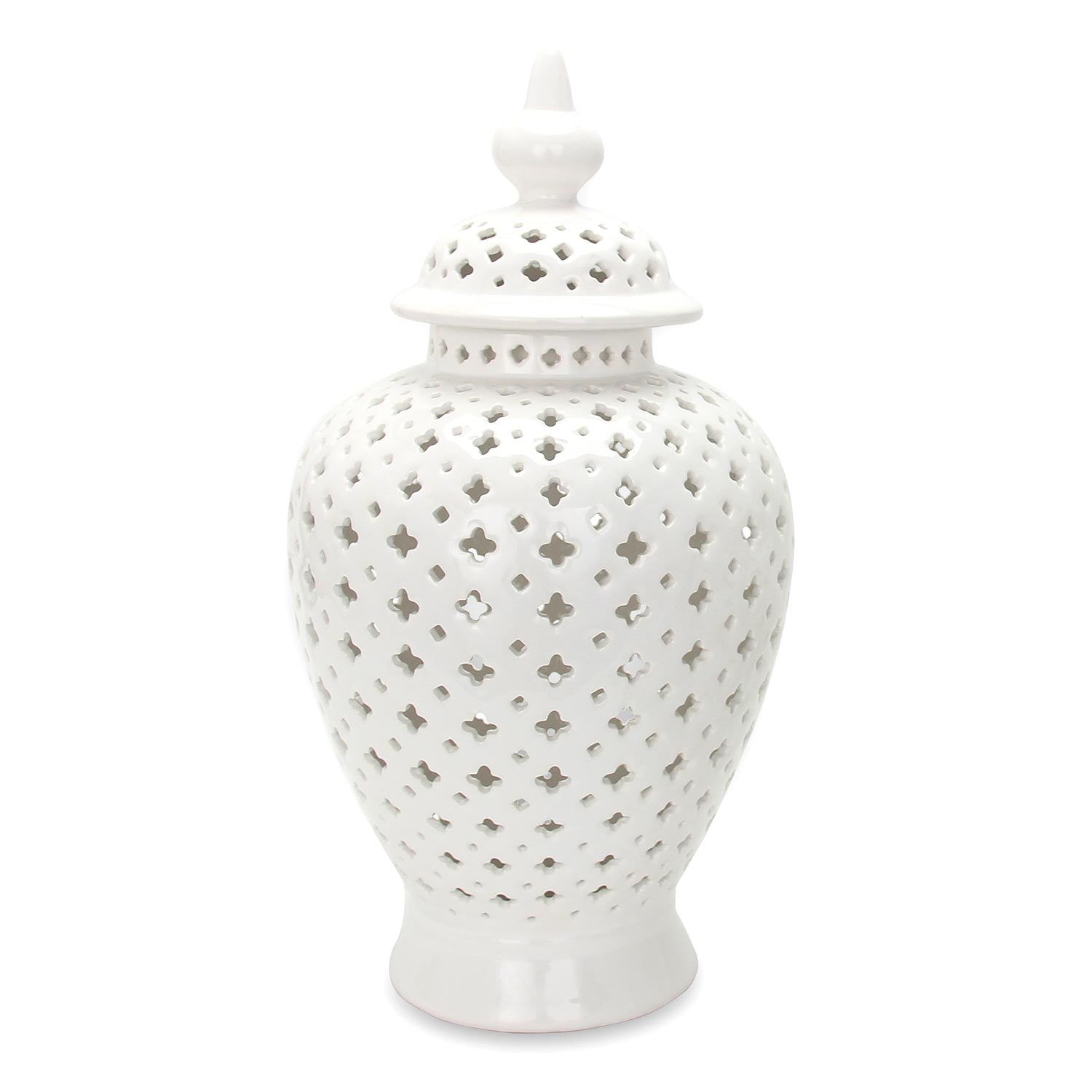 Furnings - White Ceramic Ginger Jar Vase with Decorative Design and Removable Lid