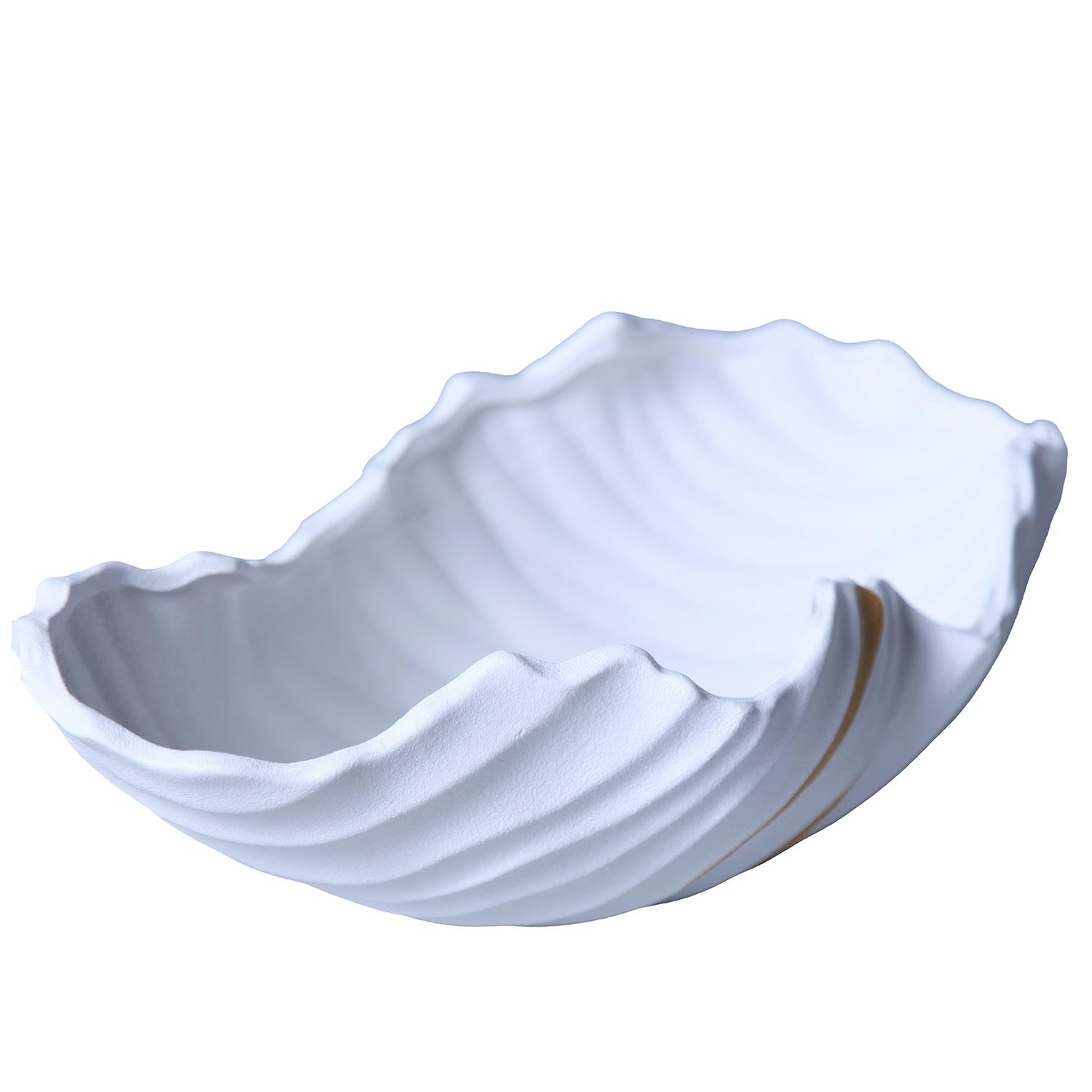 Furnings - White Ceramic Vase with Subtle Gold Accents in Large Open Bowl Style Design