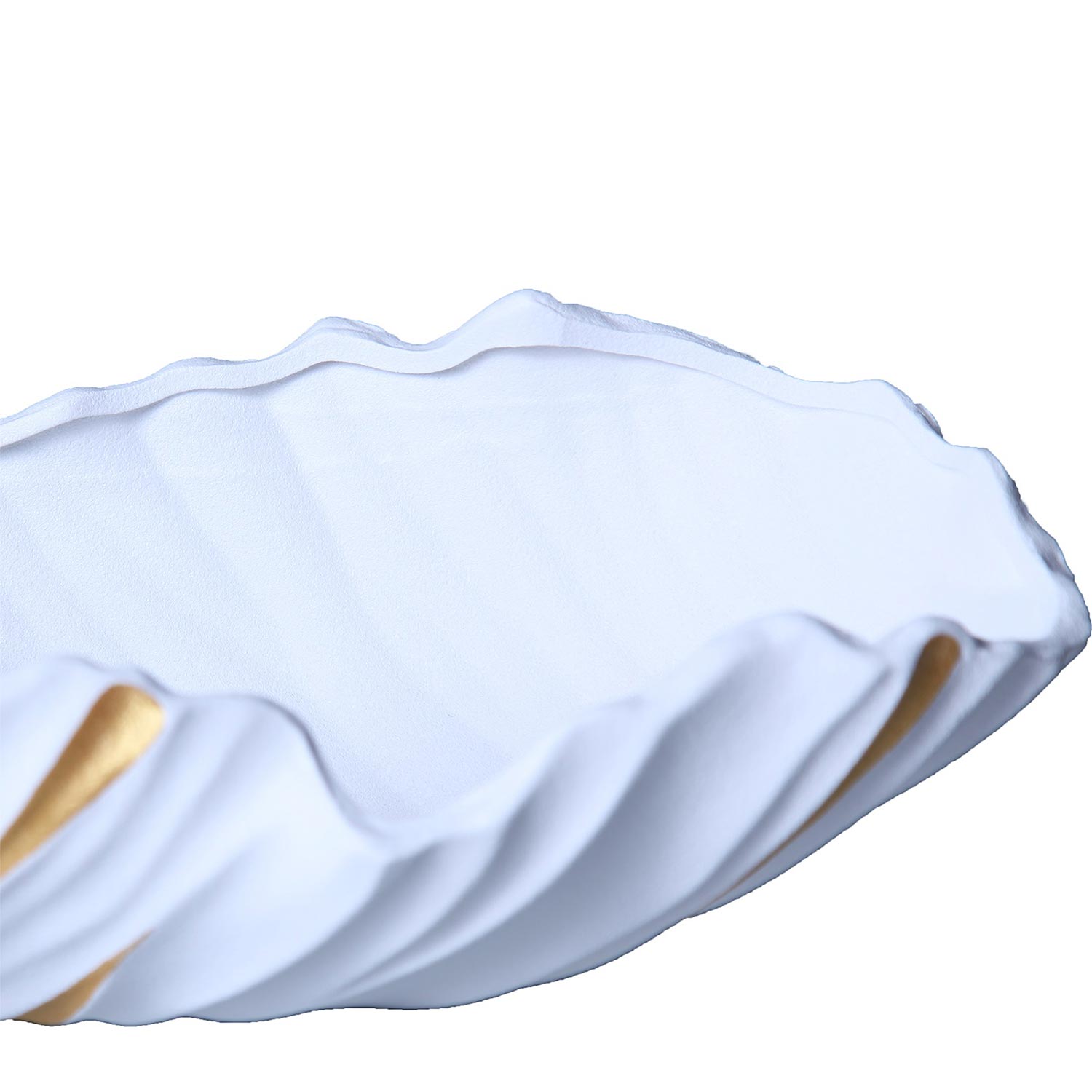 Furnings - White Ceramic Vase with Subtle Gold Accents in Large Open Bowl Style Design