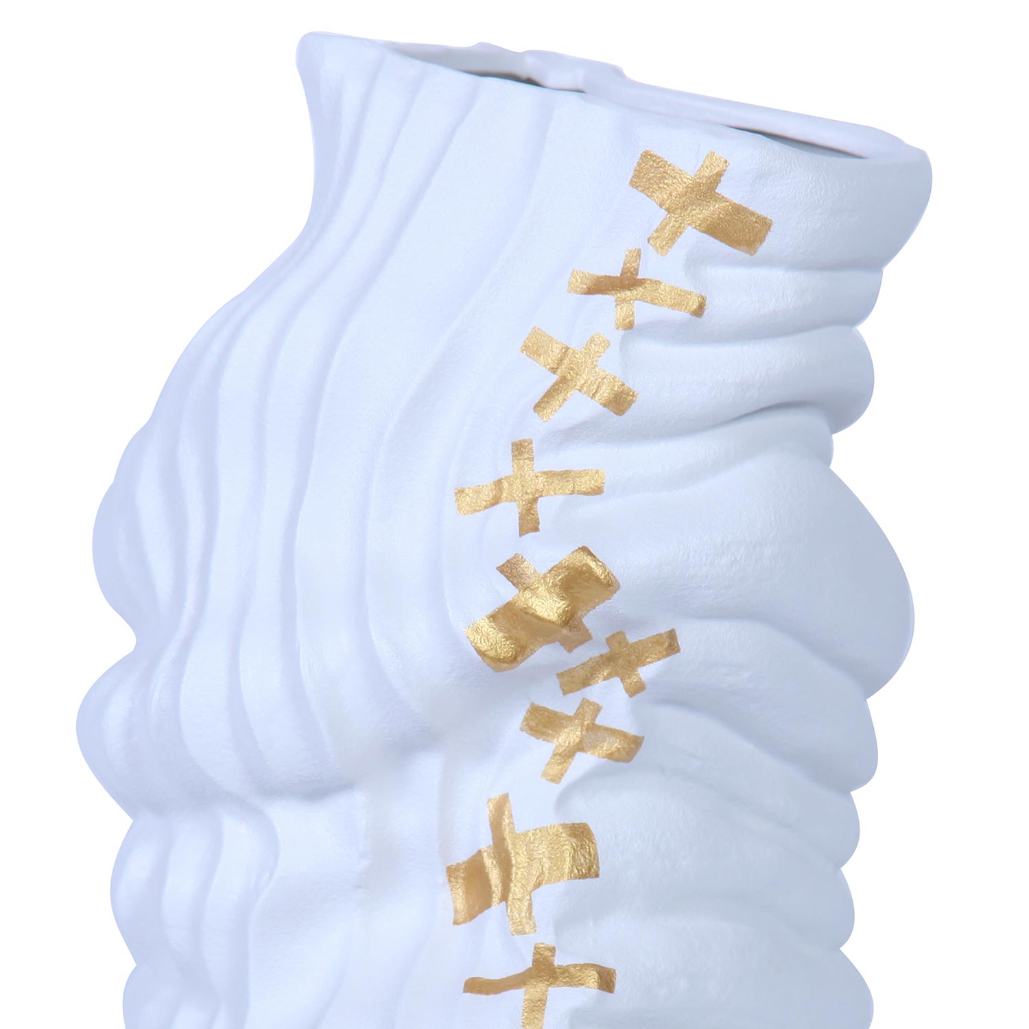 Furnings - Modern and Elegant White Ceramic Vase with Gold Accents