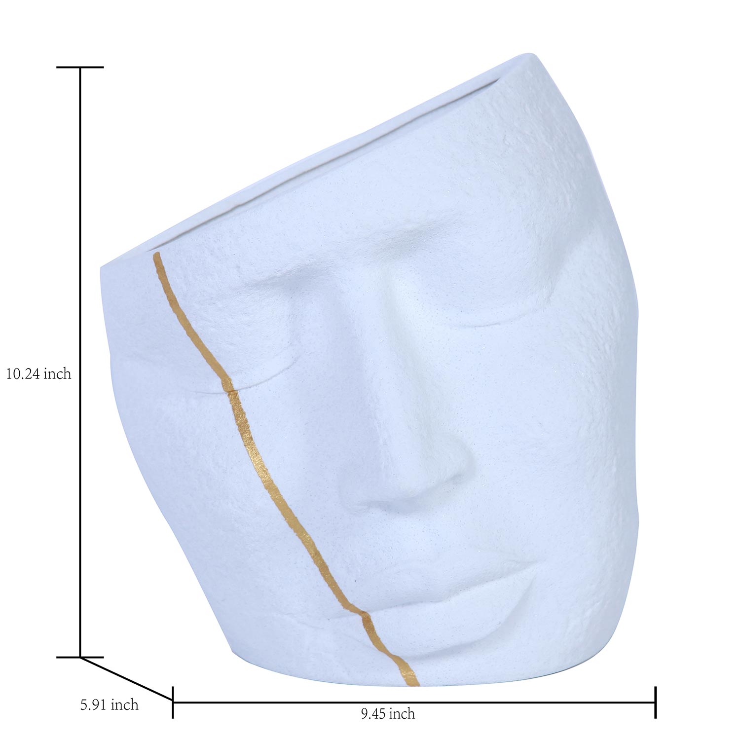 Furnings - Ceramic Face Sculpture Vase in White with Gold Accent in Unique and Eye-Catching Home Decor