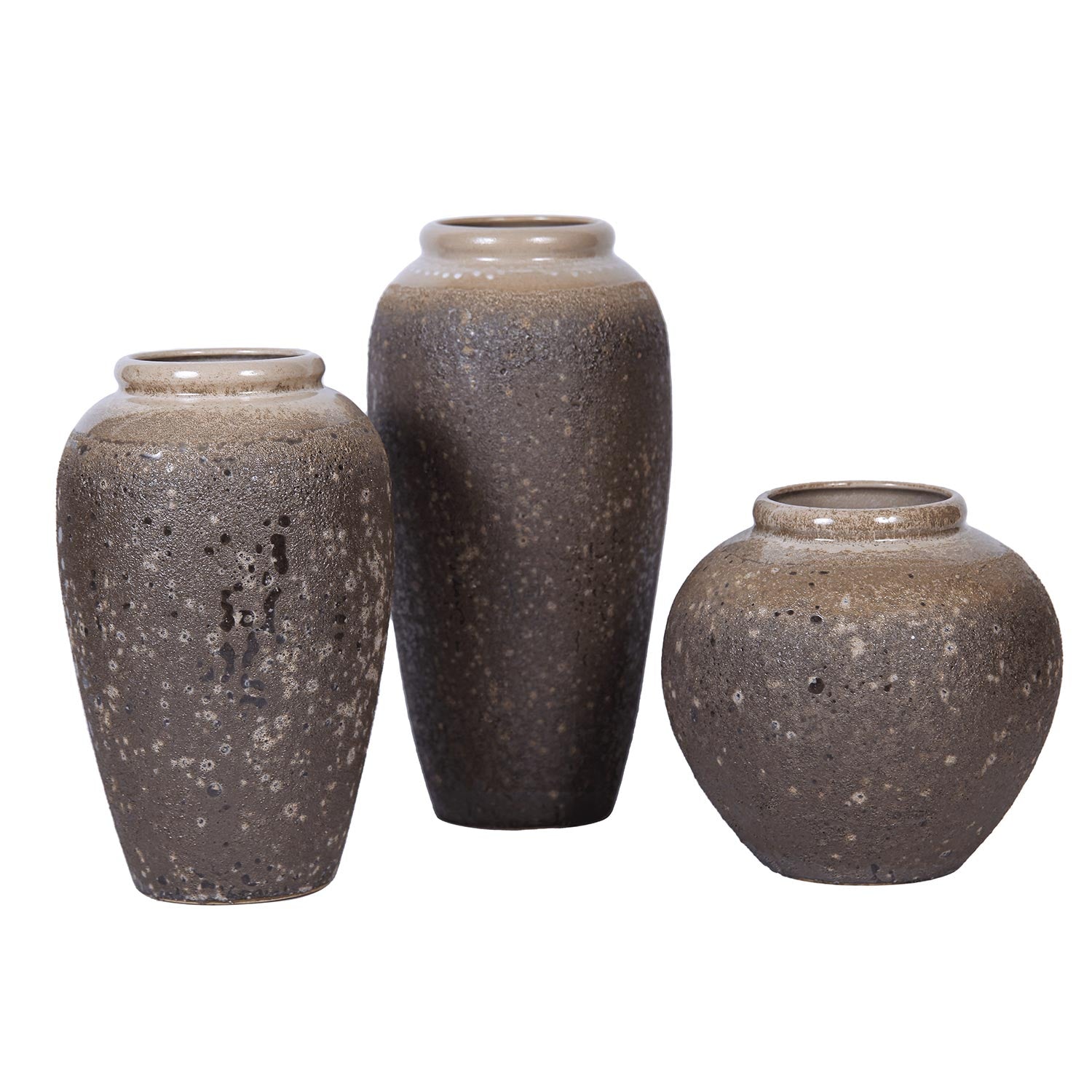 Furnings Vintage Sand Ceramic Vase - Artisanal Piece for Your Home - Round