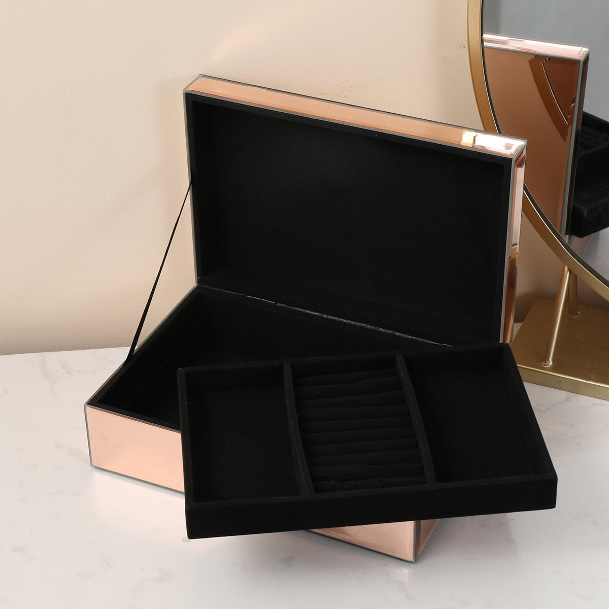 Furnings - Ambrose Exquisite Rose Gold Glass Jewelry Box