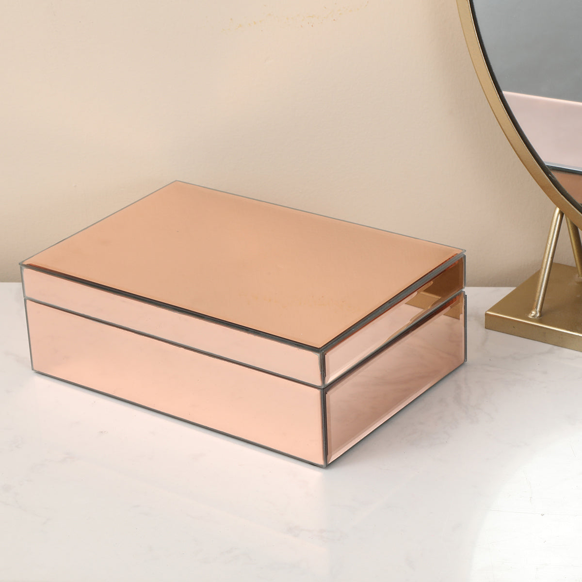 Furnings - Ambrose Exquisite Rose Gold Glass Jewelry Box