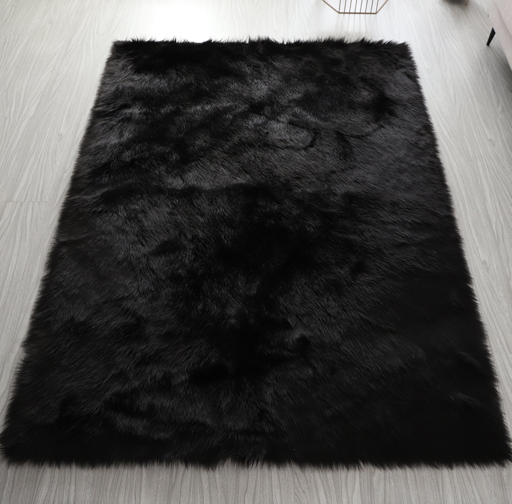 Furnings™ Cozy Ultra Soft Fluffy Faux Fur Black Area Rug - 5'L x 3'W