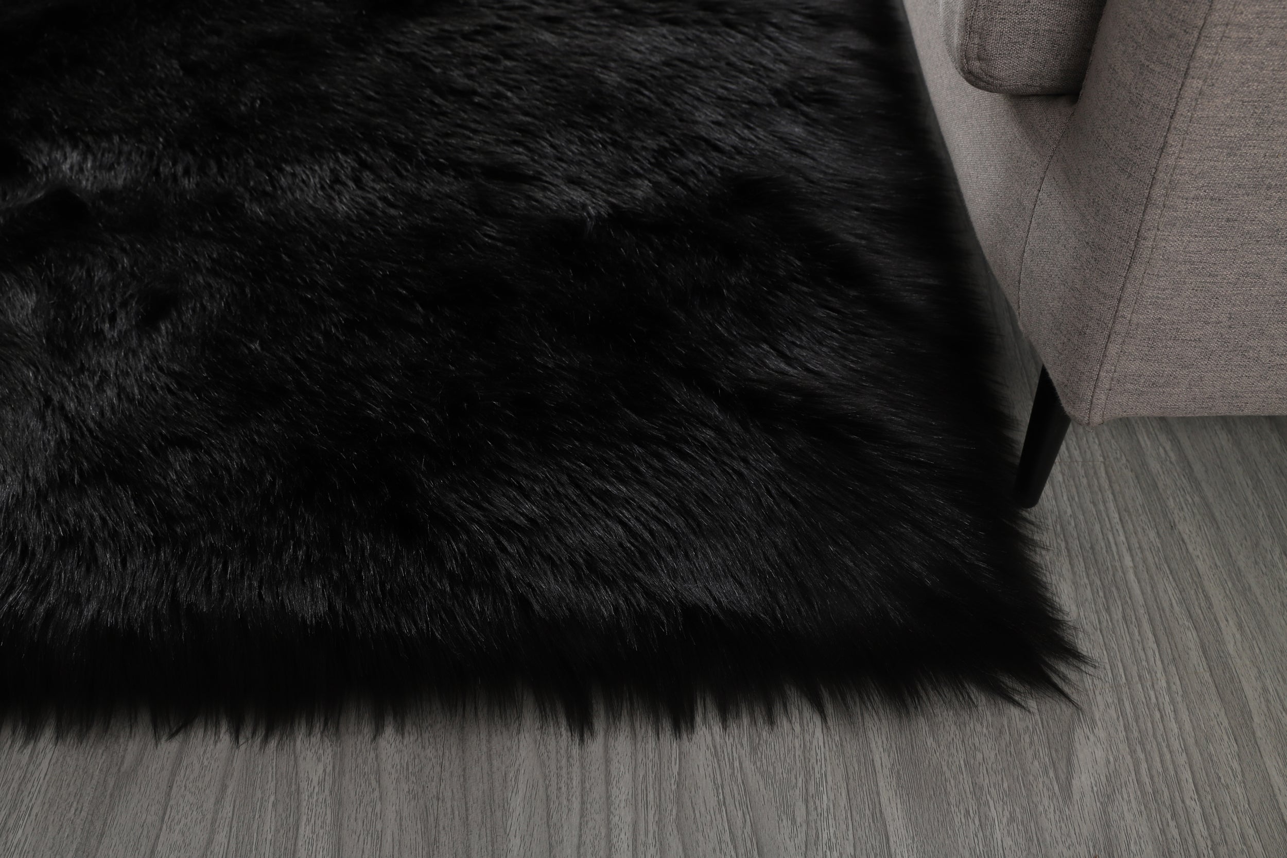 Furnings™ Cozy Ultra Soft Fluffy Faux Fur Black Area Rug - 5'L x 3'W