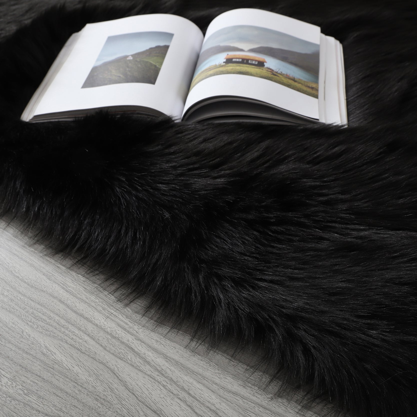 Furnings™ Cozy Ultra Soft Fluffy Faux Fur Black Area Rug - 5'L x 3'W