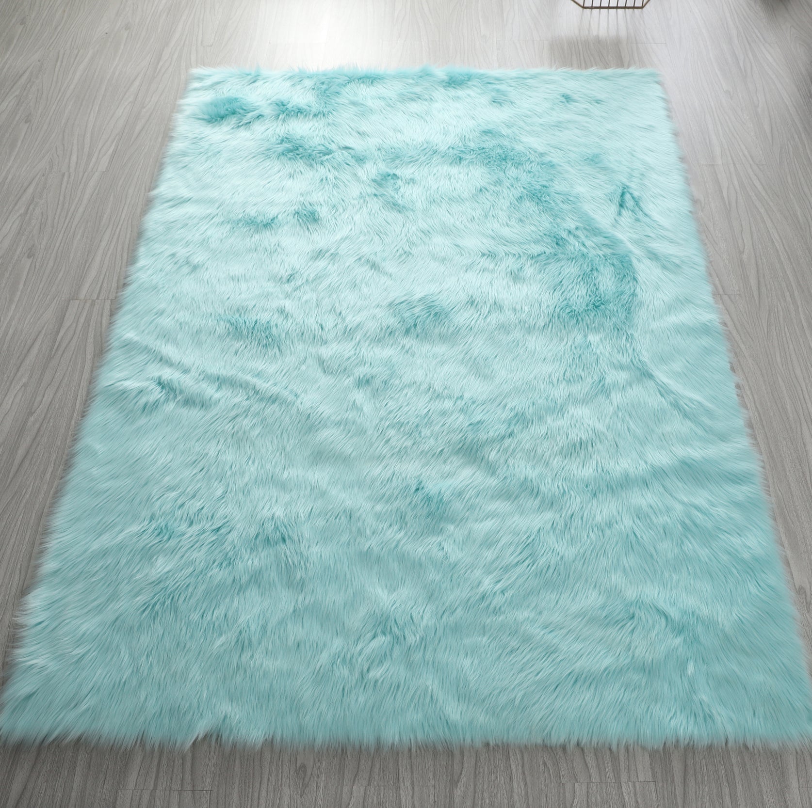 Furnings™ Cozy Ultra Soft Fluffy Faux Fur Turquoise Area Rug - 5'L x 3'W