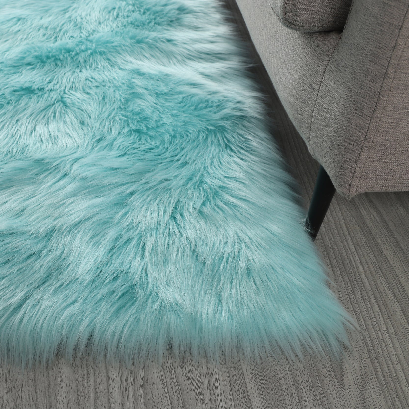 Furnings™ Cozy Ultra Soft Fluffy Faux Fur Turquoise Area Rug - 5'L x 3'W