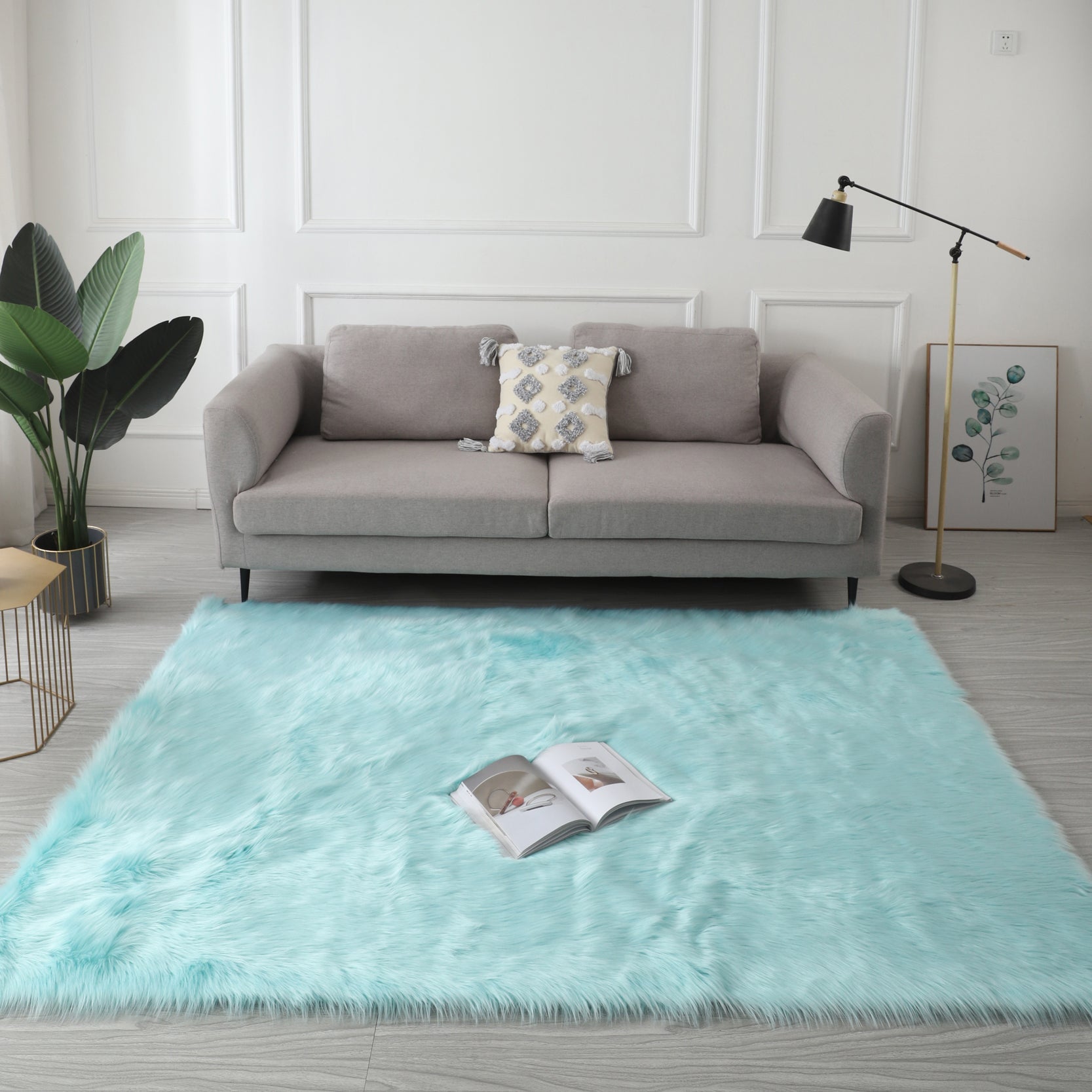 Furnings™ Cozy Ultra Soft Fluffy Faux Fur Turquoise Area Rug - 5'L x 3'W