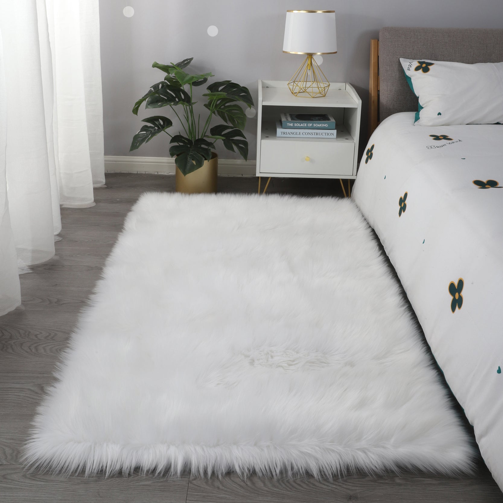 Furnings™ Cozy Ultra Soft Fluffy Faux Fur White Area Rug - 5'L x 3'W