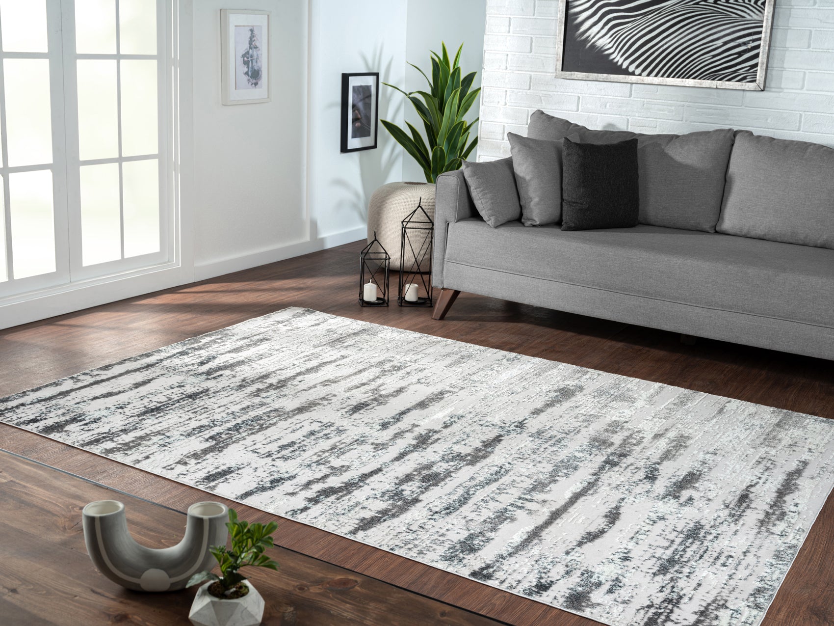 Furnings Milano Washable Manhattan Silver Woven Area Rug - 10'L x 3'W