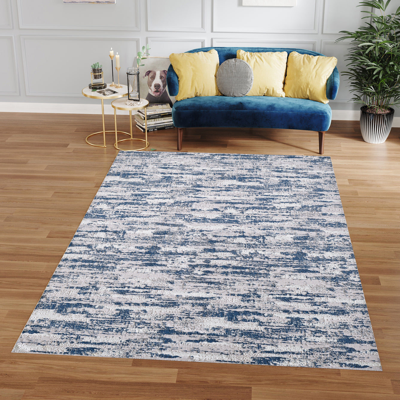 Furnings Milano Washable Nautical Navy Blue Woven Area Rug - 3'L x 2'W