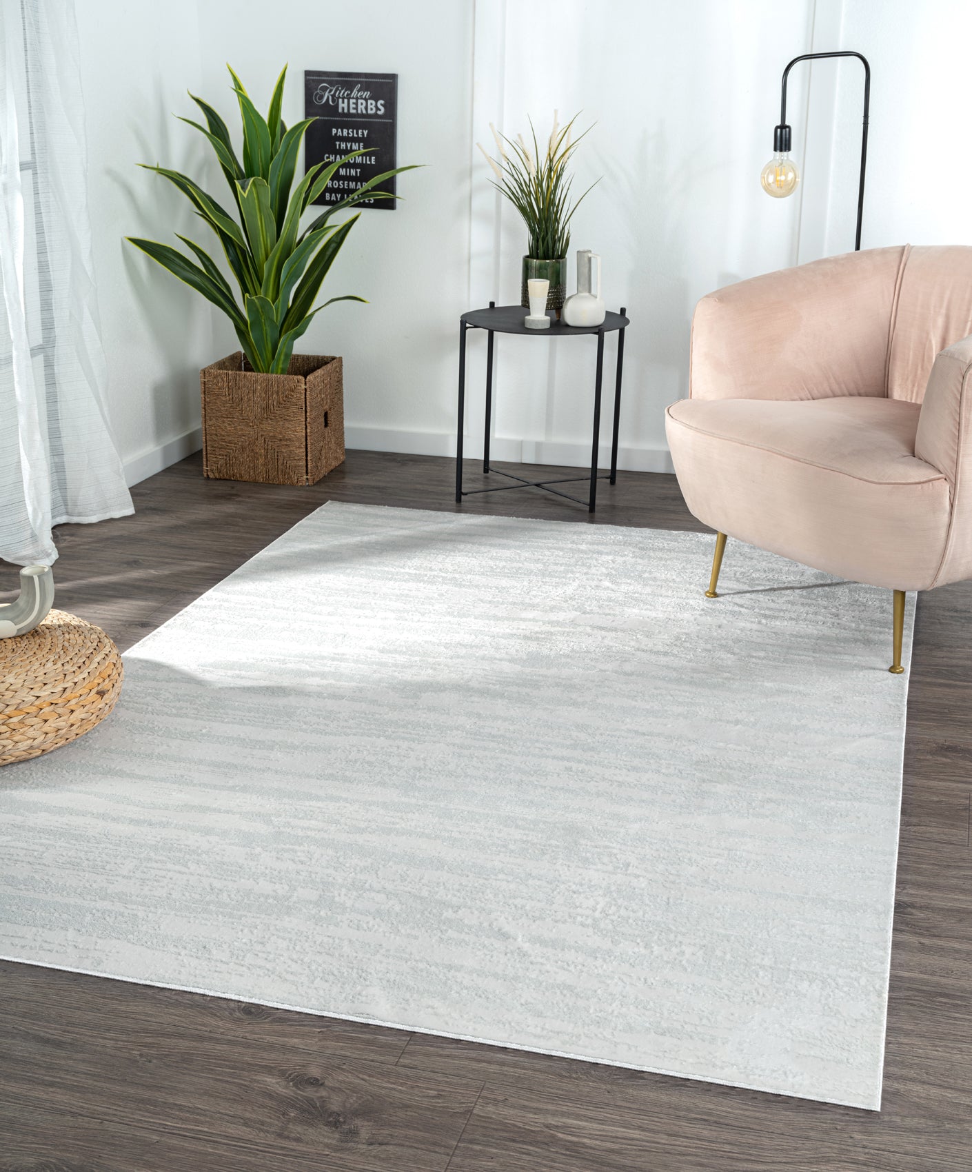 Furnings Milano Washable Pale Celadon Woven Area Rug - 3'L x 2'W