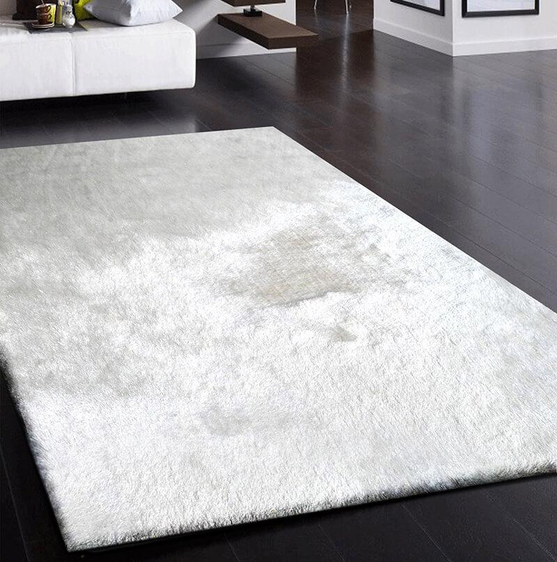 Furnings Fancy Collection Solid White Shag Area Rug - 7'L x 5'W x 1"H