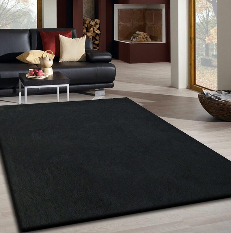 Furnings Fancy Collection Solid Black Shag Area Rug - 7'L x 5'W x 1"H