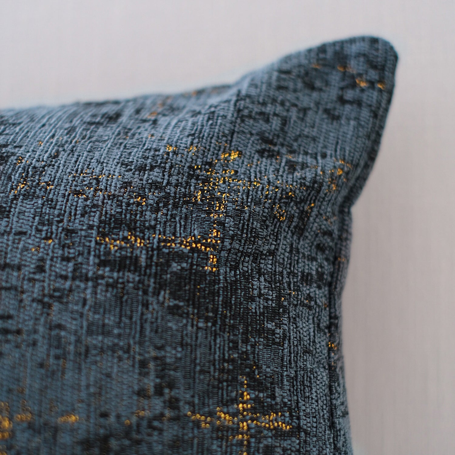 Furnings - Decorative Chenille Throw Pillow in Denim Blue and Gold