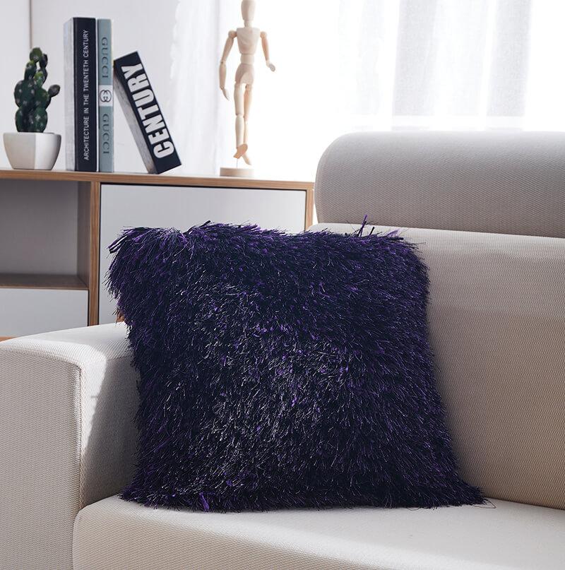 Furnings - Decorative Shaggy Purple and Black Square Pillow