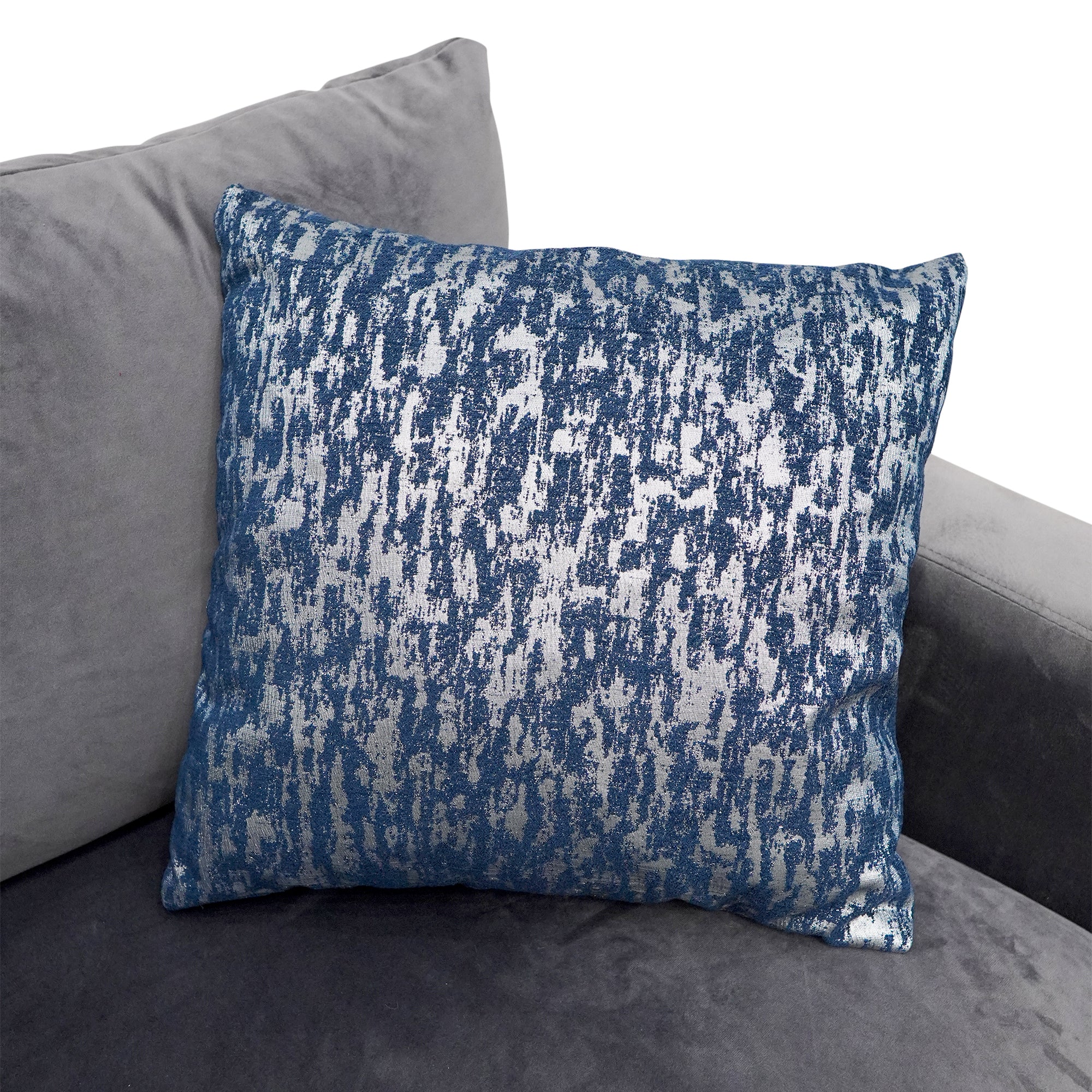 Furnings - Reflection Pattern Navy Blue/Silver Chenille Square Pillow 18" x 18"