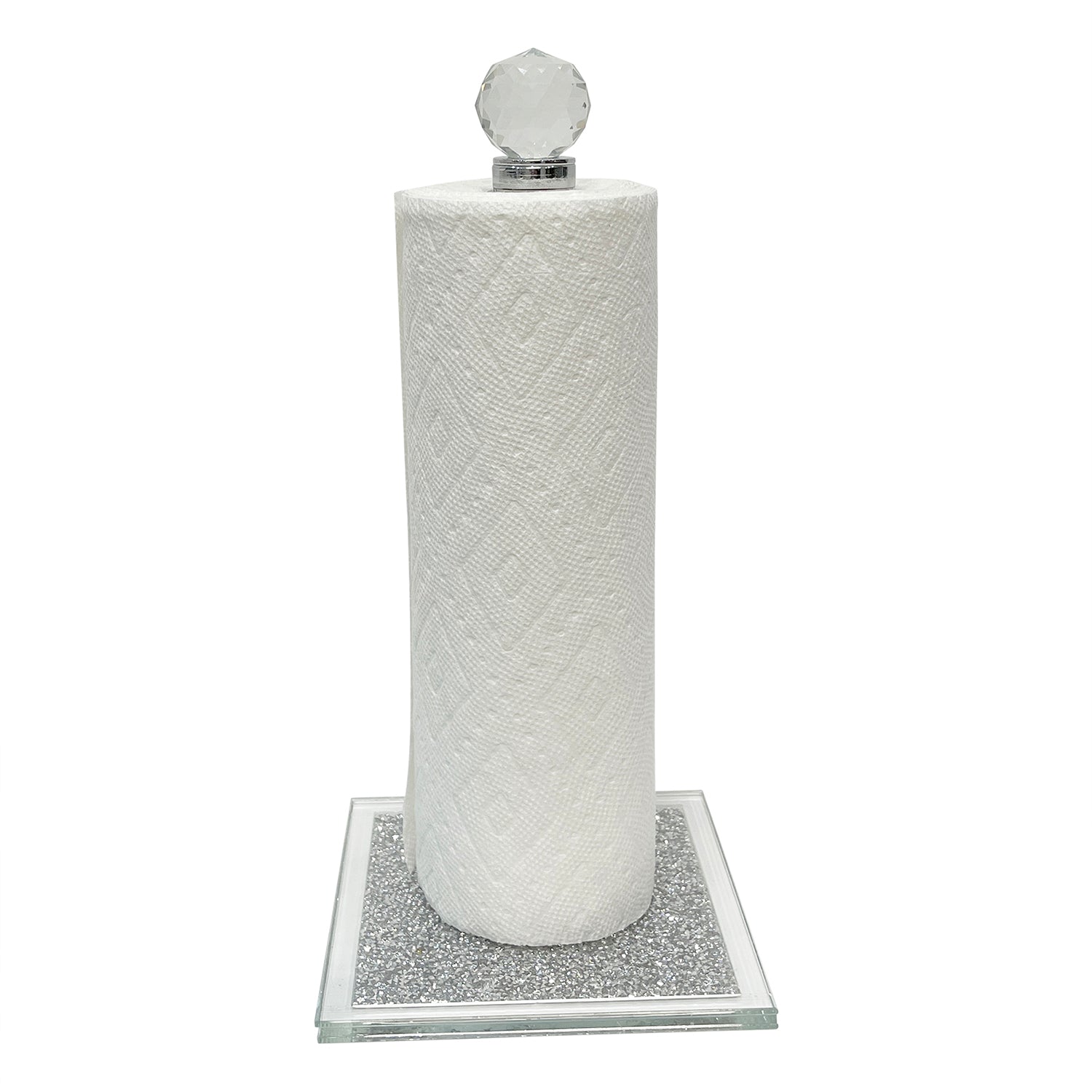 Furnings - Silver Crushed Diamond Glass Paper Towel Holder in Gift Box