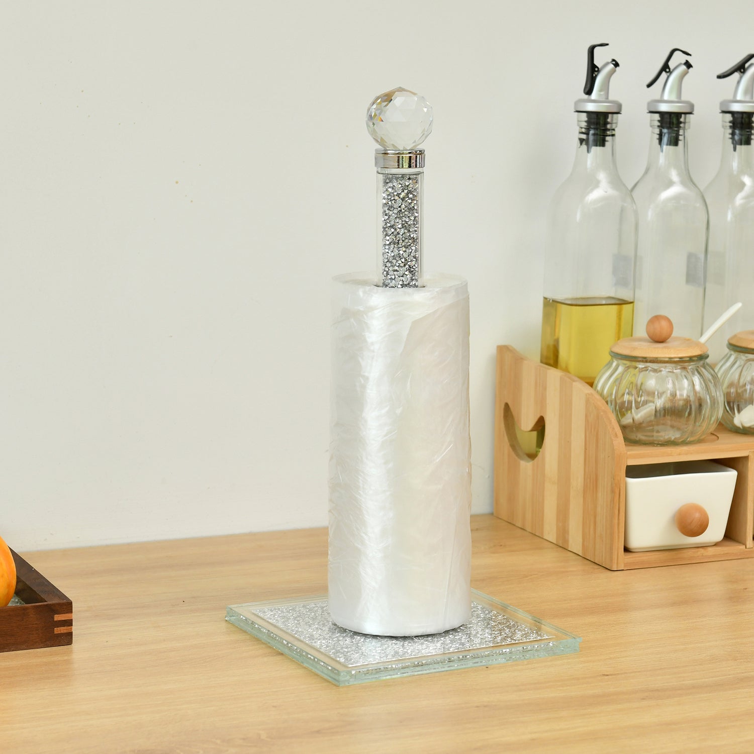 Furnings - Silver Crushed Diamond Glass Paper Towel Holder in Gift Box