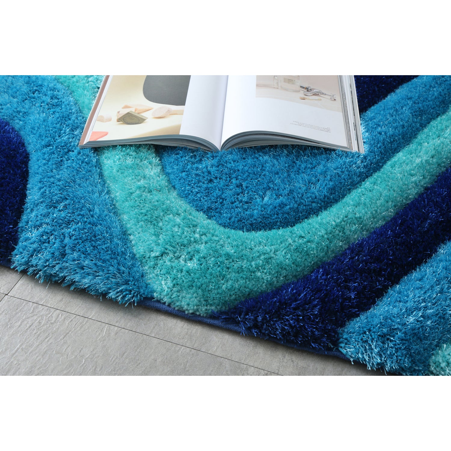 Furnings 3D Ocean Waves Blue Shag Area Rug - 7'L x 5'W x 1"H