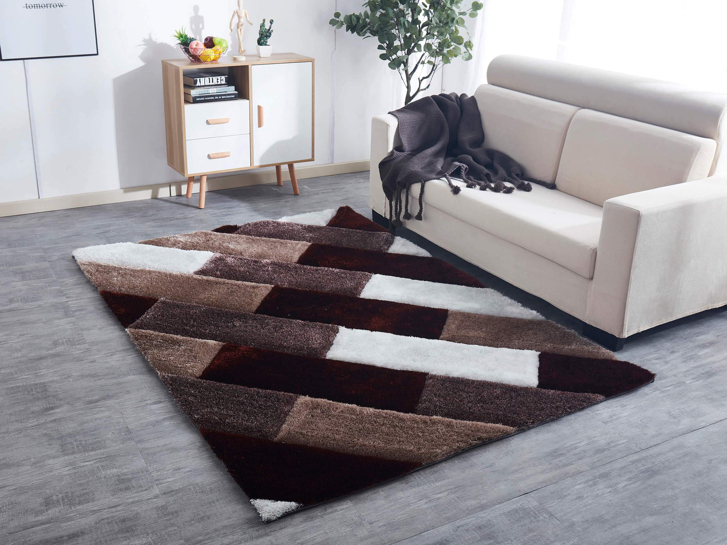 Furnings 3D Parquette Shaggy Area Rug - 11'L x 8'W x 1"H