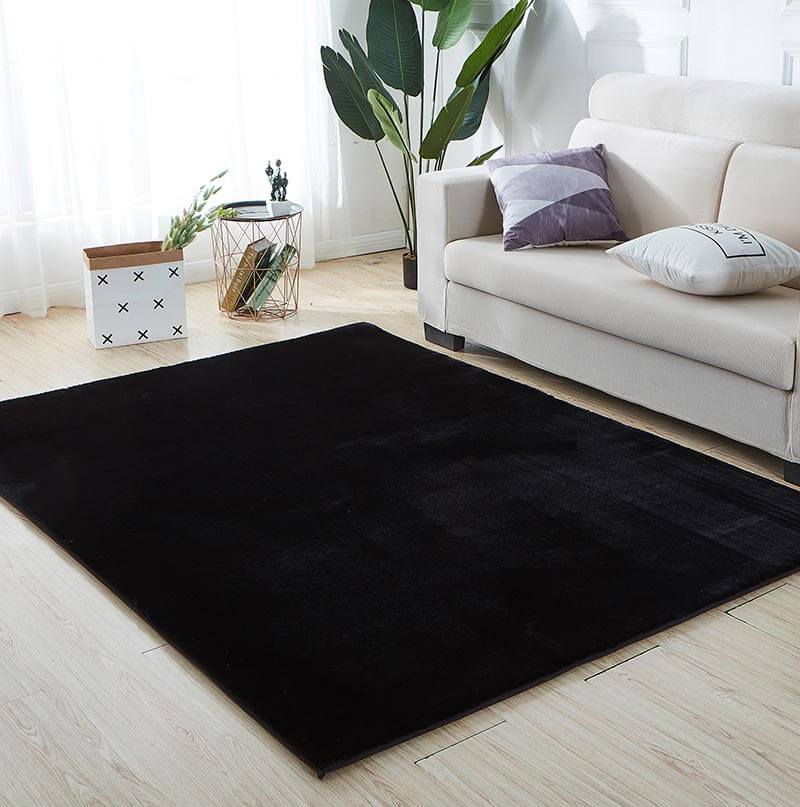 Furnings - Lily Luxury Black Chinchilla Faux Fur Area Rug