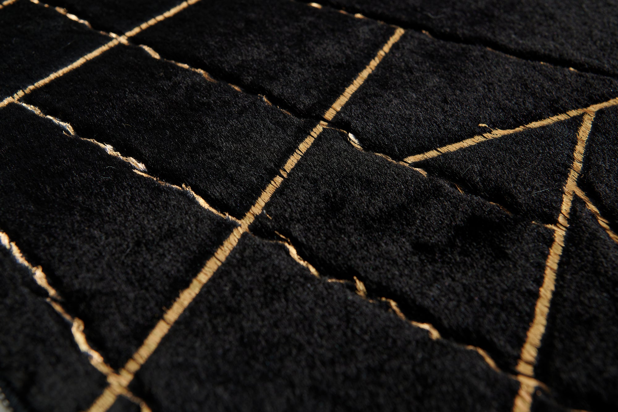 Furnings Lily Luxury Black Geometric Washable Abstract Gold-Gilded Chinchilla Faux Fur Area Rug - 5'L x 3'W