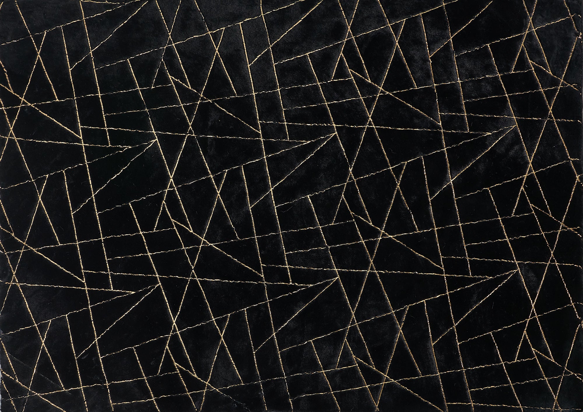 Furnings Lily Luxury Black Geometric Washable Abstract Gold-Gilded Chinchilla Faux Fur Area Rug - 6'L x 4'W