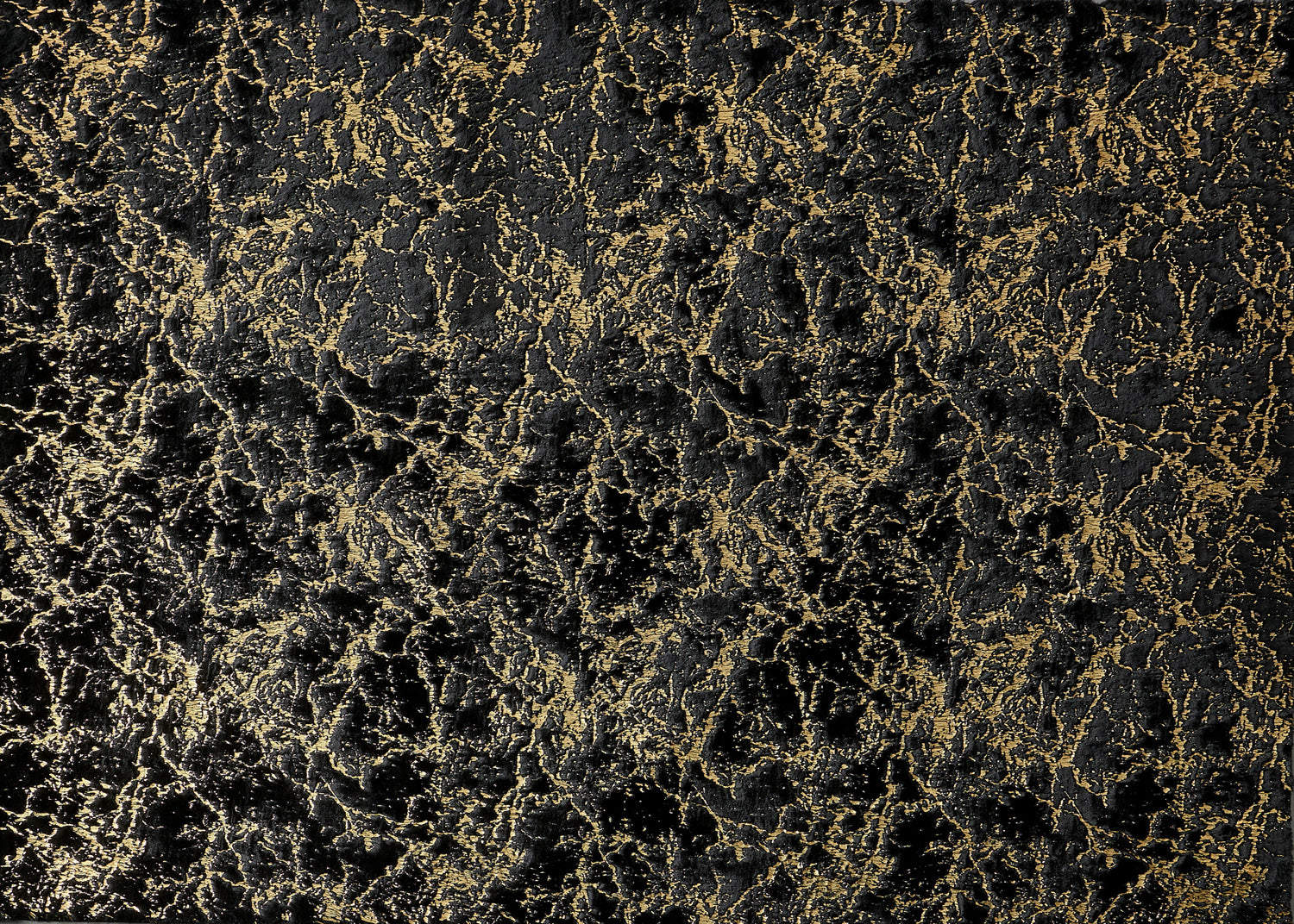 Furnings Lily Luxury Washable Black Abstract Gold-Gilded Chinchilla Faux Fur Area Rug - 9'L x 6'W