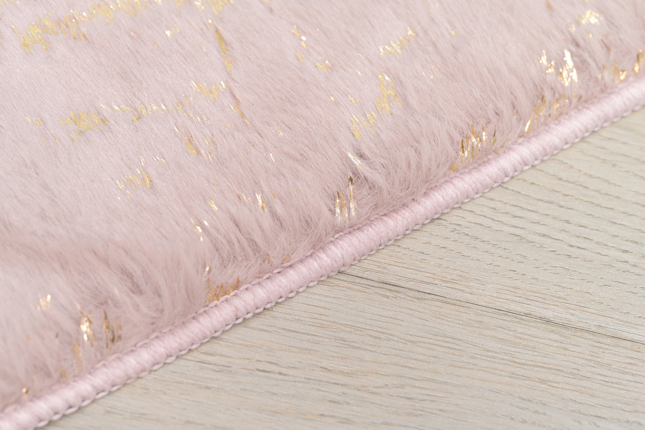 Furnings Lily Luxury Washable Dust Pink Abstract Gold-Gilded Chinchilla Faux Fur Area Rug - 3'L x 2'W