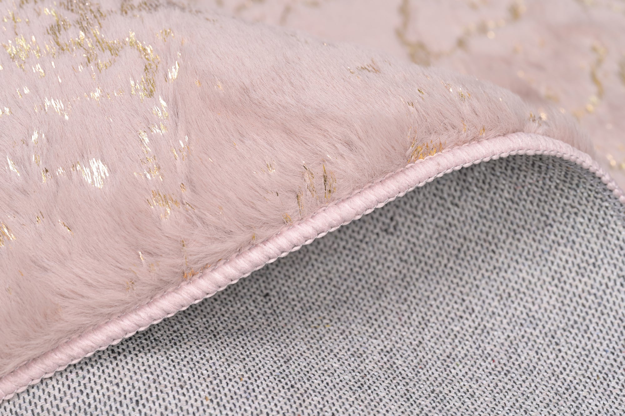 Furnings Lily Luxury Washable Dust Pink Abstract Gold-Gilded Chinchilla Faux Fur Area Rug - 3'L x 2'W